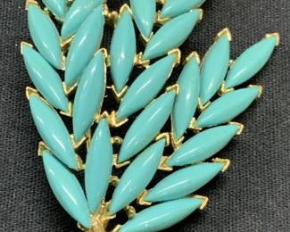 TRIFARI Gold Tone Blue Lucite Botanical Brooch
