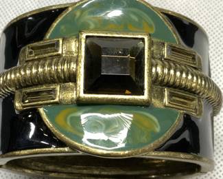 Gold Tone Enameled Crystal Cuff Bracelet
