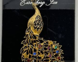 EISENBERG ICE Gold Tn Crystal Peacock Brooch
