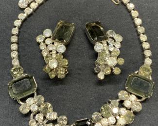 2 Silver Tn Crystal Necklace & Earrings Set
