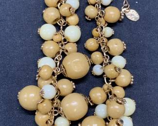 ROBERT ROSE Gold Tn White & Tan Beaded Necklace
