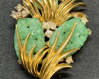 JOMAZ Gold Tone Jade Style Floral Brooch
