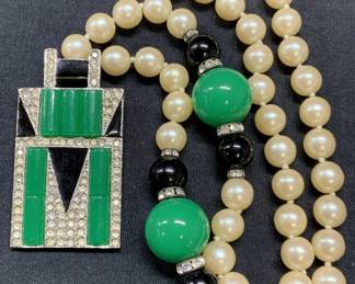 KENNETH LANE Faux Pearl Crystal Pendant Necklace
