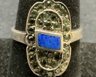 Sterling Silver Green Gemstone Lapis Cabochon Ring
