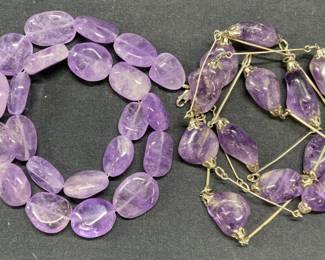 2 Amethyst Beaded Necklace, Fp Sterling Slvr More
