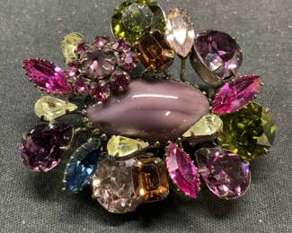 Silver Tone Purple Crystal Brooch, Schreiner Style
