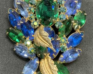 HATTIE CARNEGIE Blue & Green Crystal Brooch
