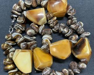 Golden Brown Banded Agate & Bone Necklace
