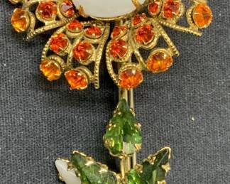 SCHREINER Moonstone Style Crystal Flower Brooch
