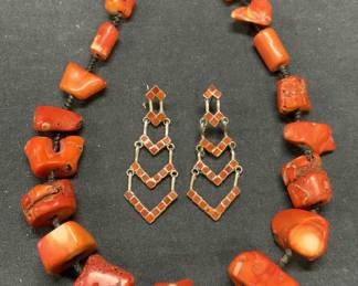 2 Sterling Silver Coral Earrings & Coral Necklace
