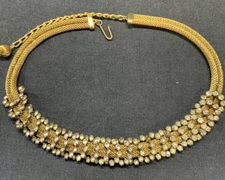 Gold Tone Crystal Choker Necklace
