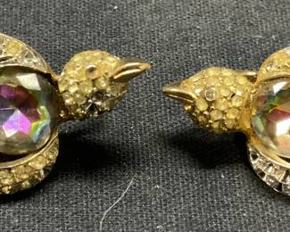 CORO CRAFT Gold Tn Crystal Swallow Earrings
