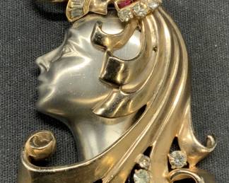 Art Deco Head of a Woman Fur/Sweater Clip 3in
