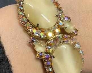 Gold Tone Crystal Moonstone Style Cuff Bracelet

