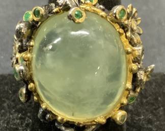 Sterling Silver Green Gemstone Sculptural Ring
