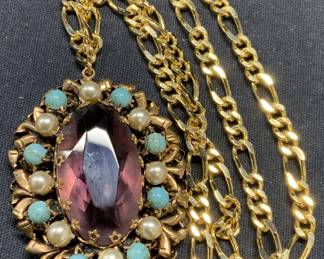 Gold Tone Crystal Pendant Necklace
