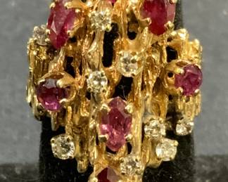 22k Gold Diamond & Topaz Brutalist Ring
