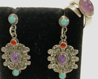 Med Sterling Silver Gemstone Earrings, D-A Ring, 3
