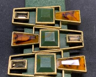 Green Leather Crystal Buckle Bracelet
