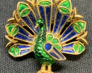 TRIFARI Gold Tone Enameled Peacock Brooch
