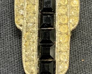 Art Deco Silver Tone Black Crystal Fur Clip
