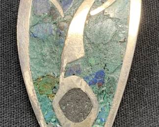 Signed Sterling Silver Turquoise Figural Brooch
