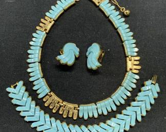 3pc TRIFARI Gold Tone Blue Lucite Jewelry Set
