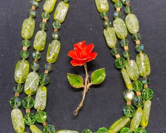2 TRIFARI Green Crystal Necklace, GIOVANNI Brooch
