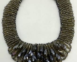 Smokey Gray Crystal Bib Statement Necklace

