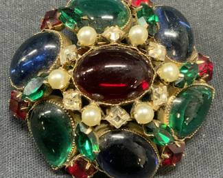 SCHREINER Gold Tn Multi Color Crystal Brooch

