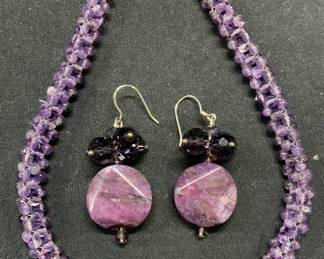 2 Amethyst Beaded Necklace & Dangle Earrings

