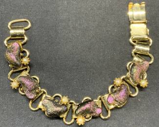 Faux Pearl & Iridescent Purple Cabochon Bracelet
