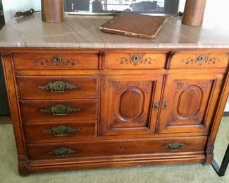 Vintage Marble Top Sideboard/Server  52"w x 24"d x 35"h    
