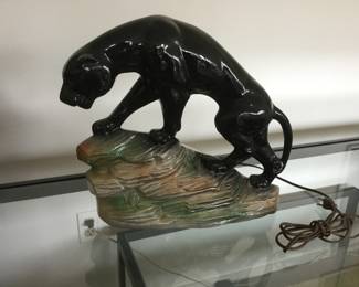 Vintage 1969 Lane & Co. Ceramic Black Panther Table Lamp 