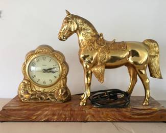Vintage Electric Metal Horse Clock by United