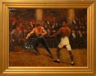 147. George Luks Oil on Canvas “Madison Square Garden Fights” 
