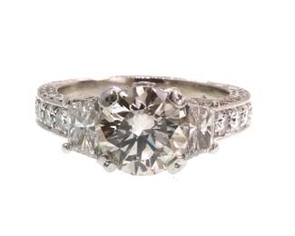 157. Platinum 3.63 ct tw GIA Certified 2.04 ct center stone Diamond Ring