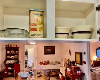 Old cracker tin, McCoy bowls