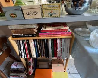 Cook books, recipes,  vintage chrome west Bend penguin ice bucket, vintage fondue pot