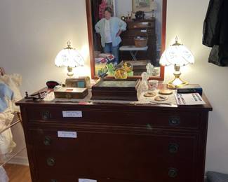 Dresser, mirror, bedroom items