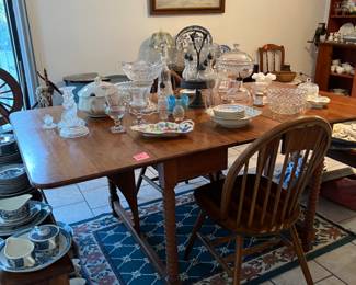 Dining table, chairs and two benches