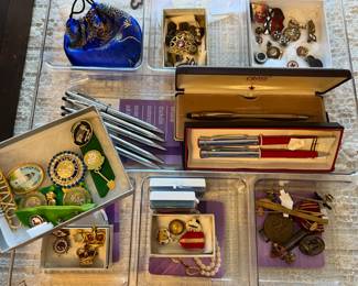 Cross etc Pens, pin on buttons: military, BPW, Four-H, Scouting, etc.