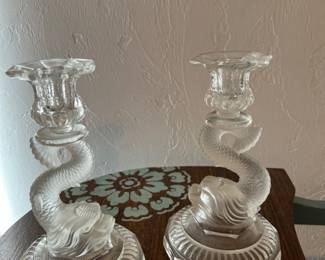 1940s Portieux Vallerysthan dolphin candle holders