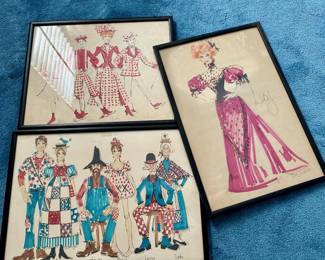 Bob Mackie signed and drawn sketches for the Carol Burnett show