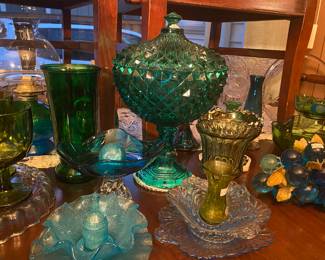 Vintage glass grapes and glassware