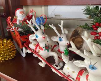Vintage Table Top Santa and his Sleigh