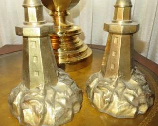Brass Lighthouse Bookends