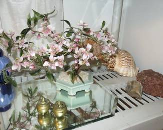 Vintage Chinese Jade Quartz Stone Glass Bonsai Tree Celadon Pot