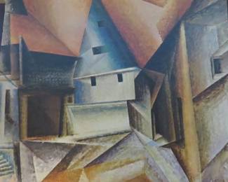 1921 Artist Feininger  "Sight of A Village", Made in Holland 20 x 22