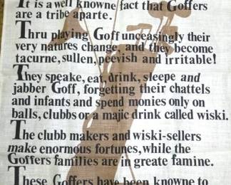 Vintage Irish Linen The Ancient Game of Golf Tea Towel 